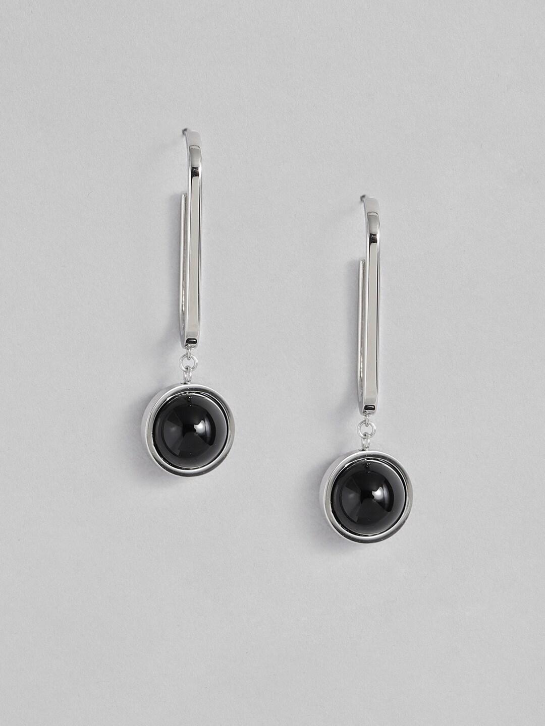 tommy hilfiger silver plated pearl beaded stainless steel geometric drop earrings