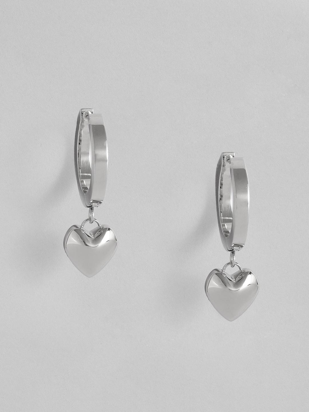 tommy hilfiger silver plated stainless steel circular & heart drop earrings
