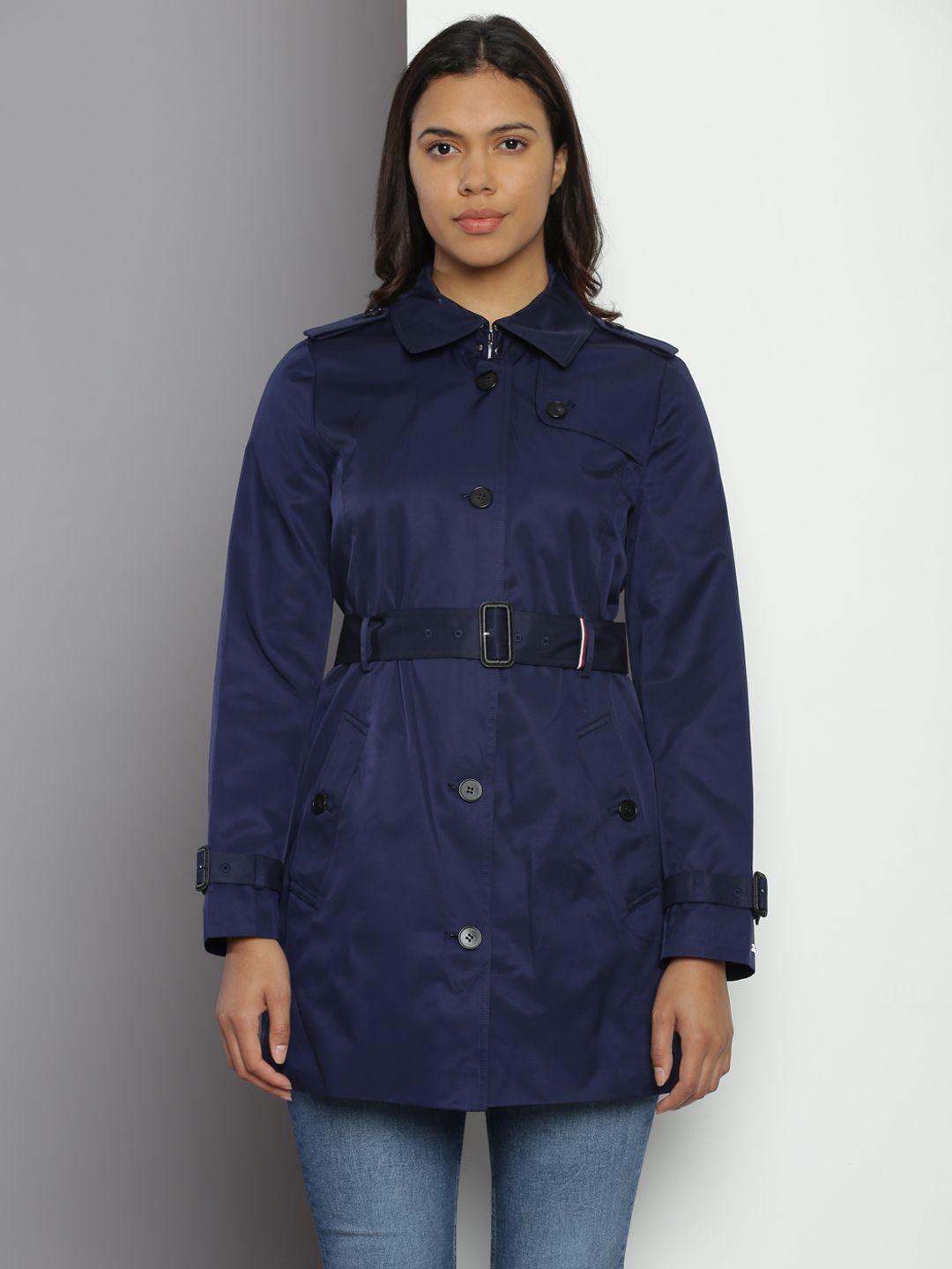 tommy hilfiger solid spread-collar single-breasted trenchcoat