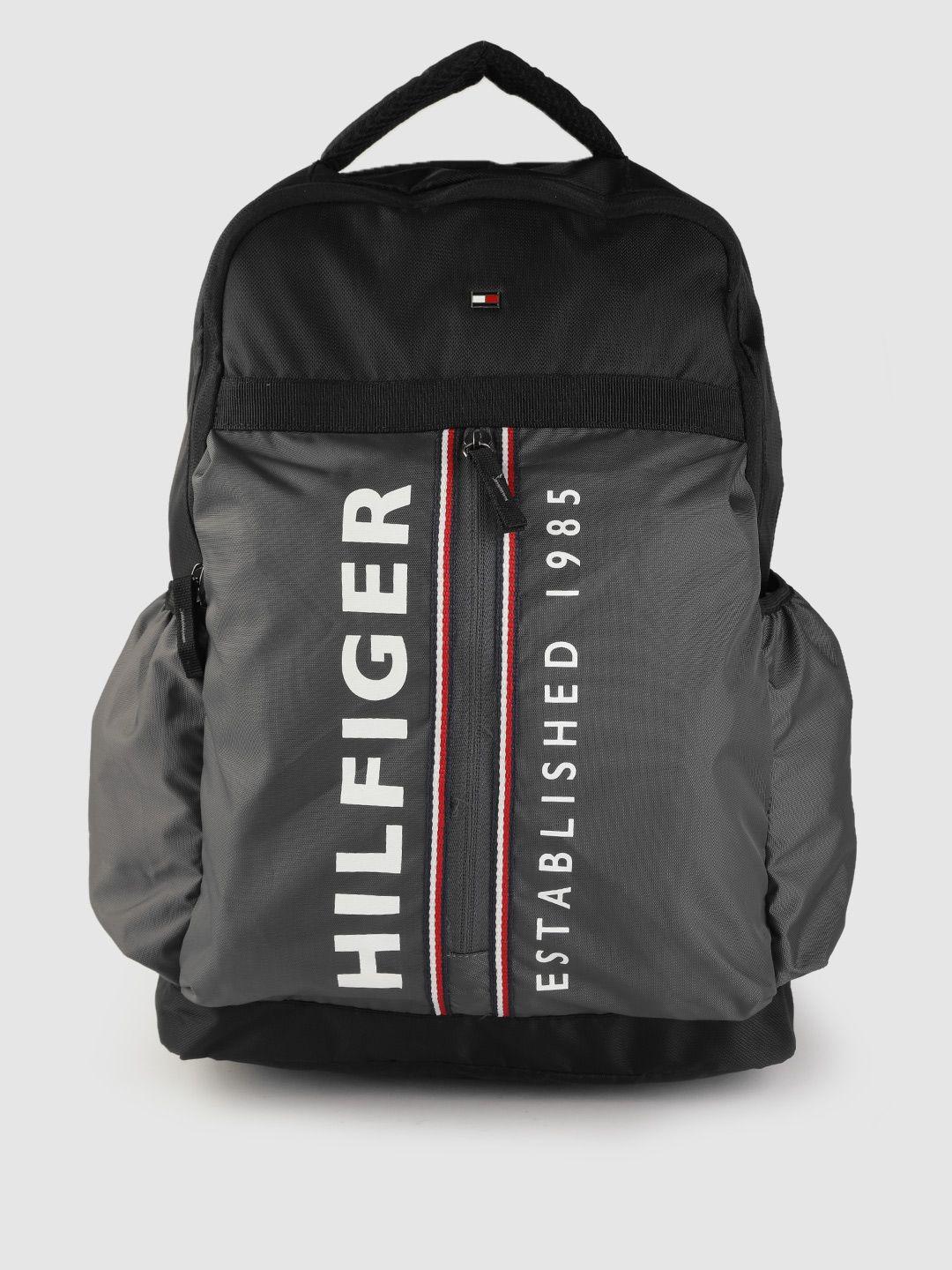 tommy hilfiger unisex black & grey brand logo print colourblocked backpack-31 litres
