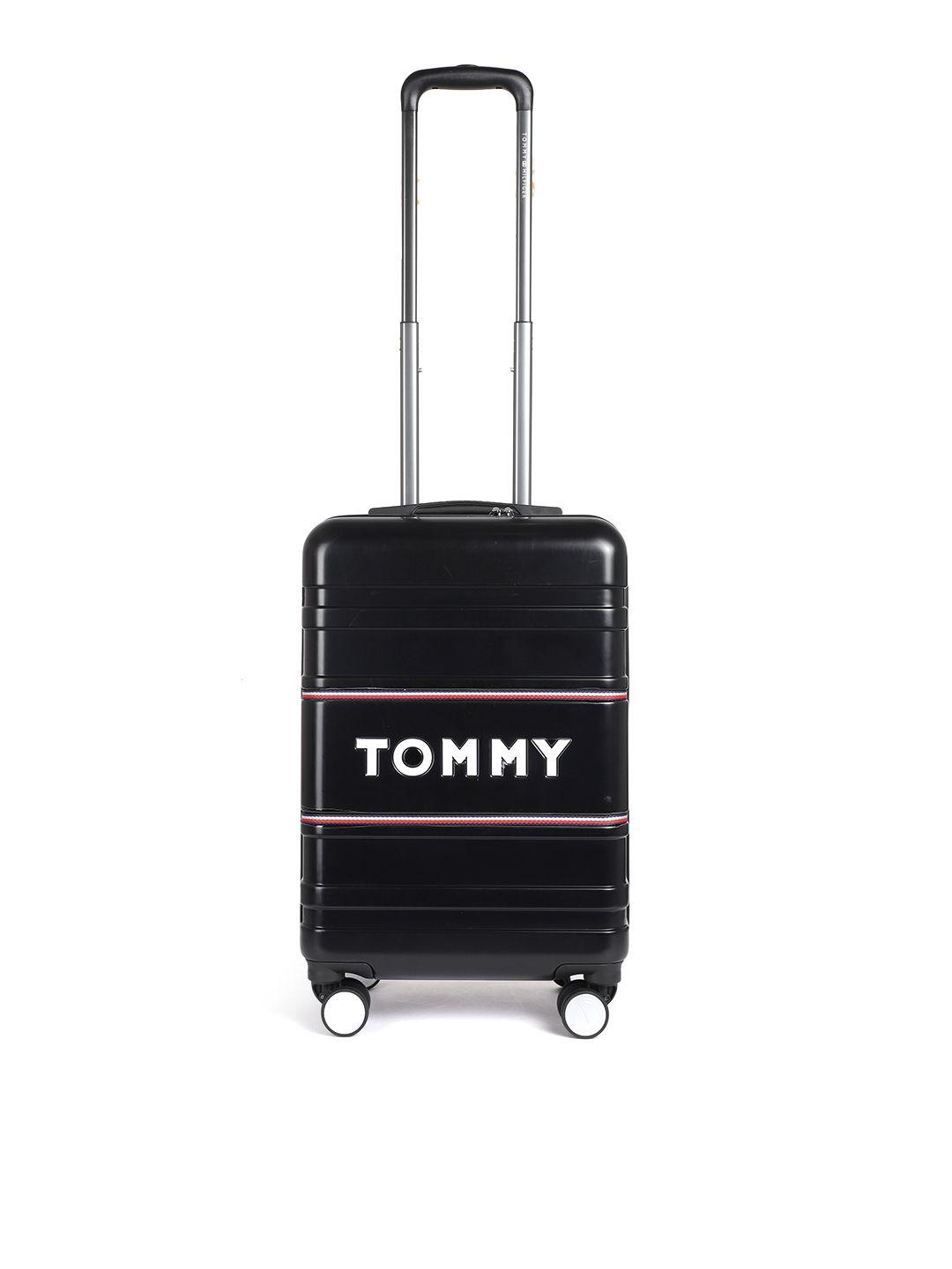 tommy hilfiger unisex black brand logo textured trolley bag 55l