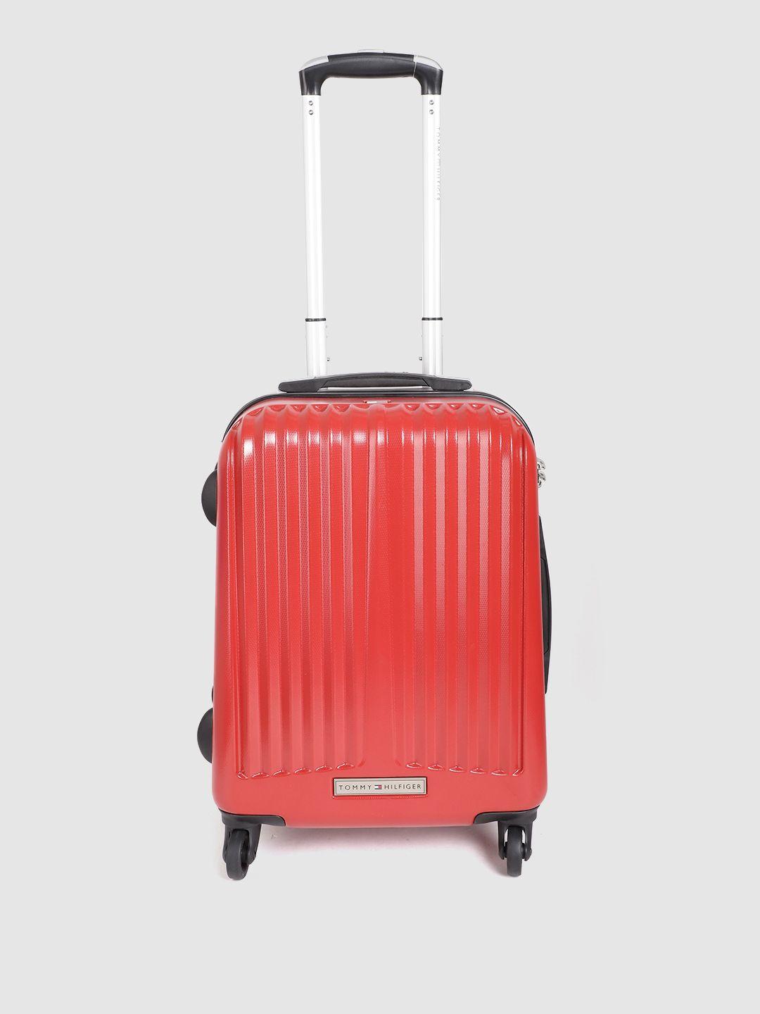 tommy hilfiger unisex red 360 degree rotation 4 wheels cabin hard trolley suitcase