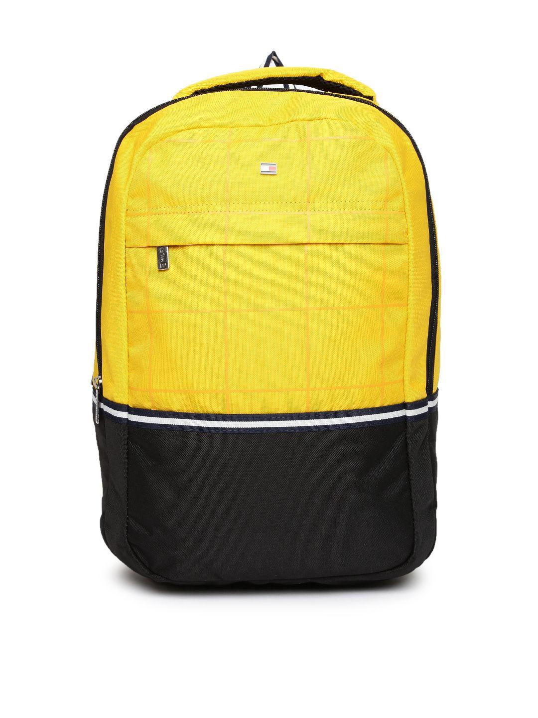 tommy hilfiger unisex yellow & black colourblocked backpack