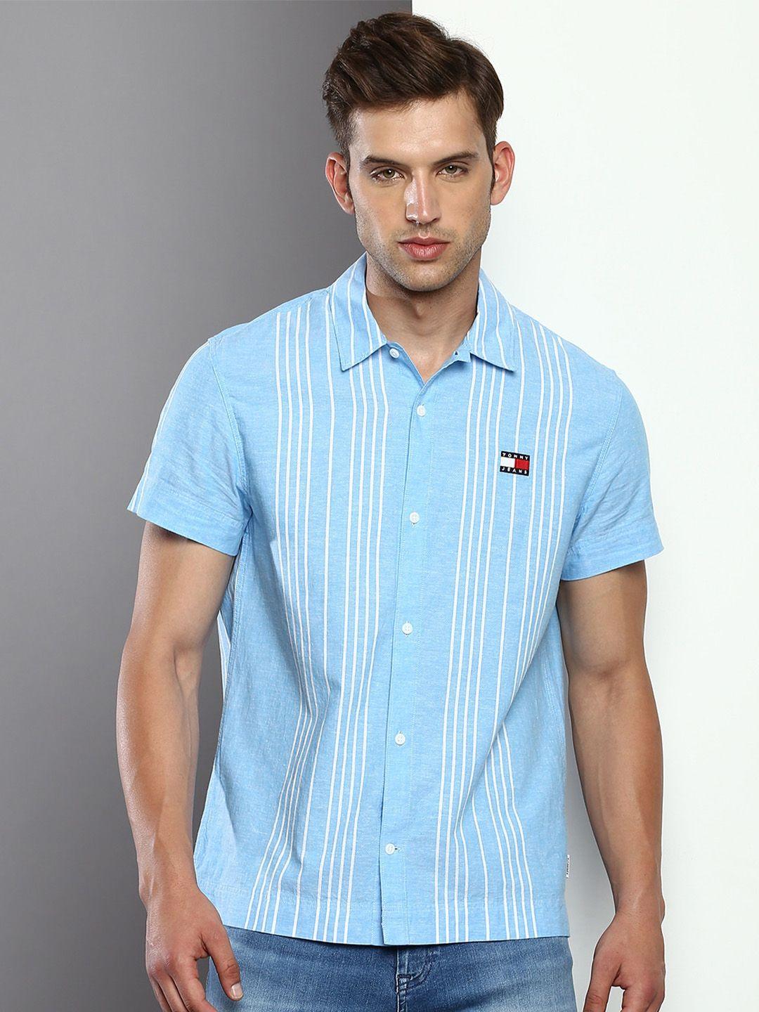 tommy hilfiger vertical striped cotton linen casual shirt
