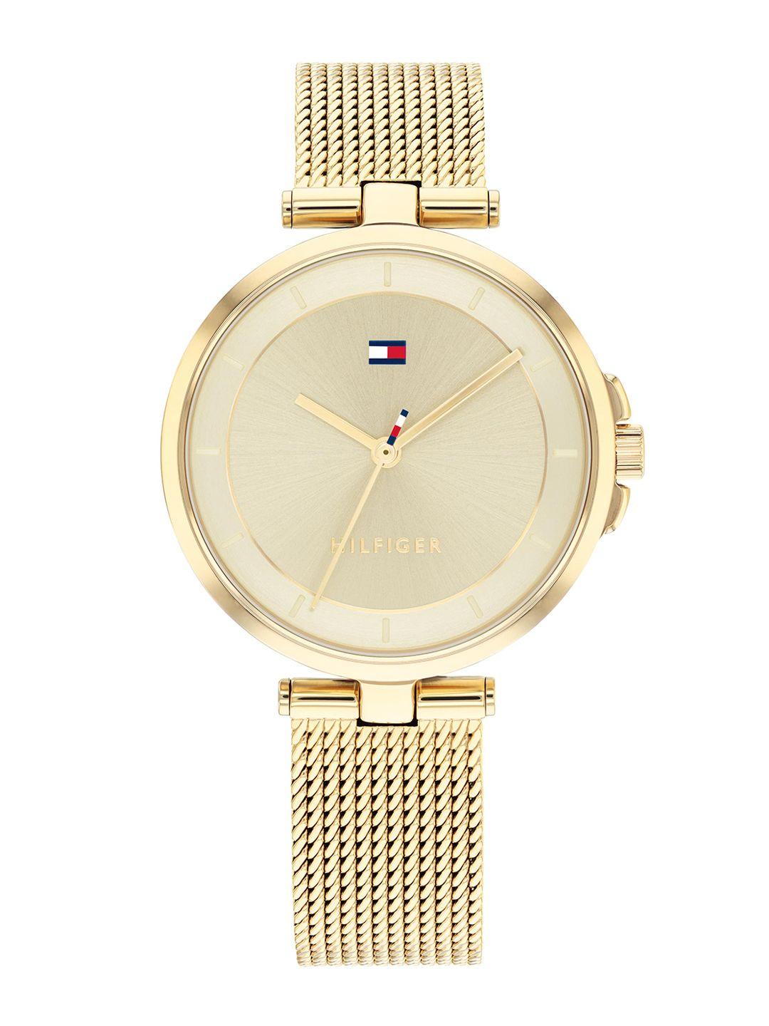 tommy hilfiger women beige dial & gold toned straps analogue watch th1782362