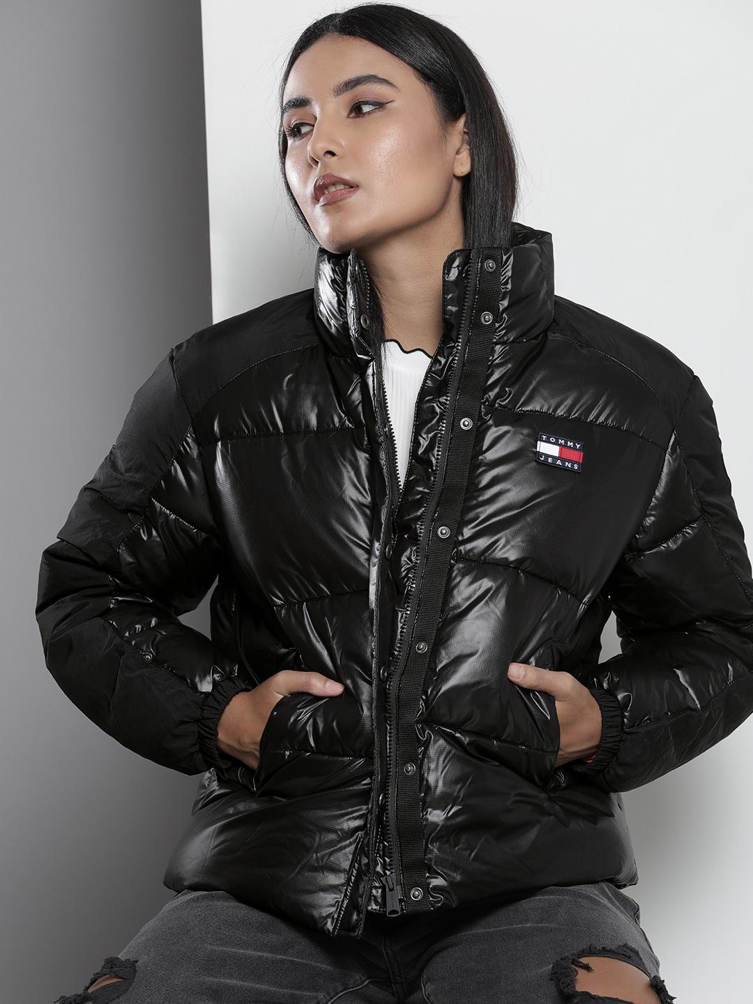 tommy hilfiger women black solid puffer jacket