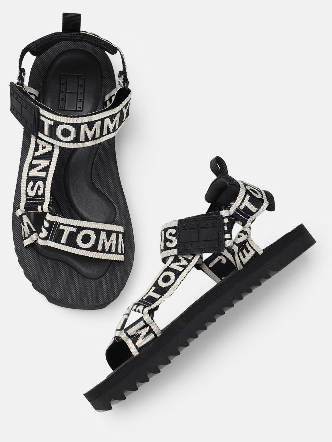 tommy hilfiger women brand logo printed open toe flats