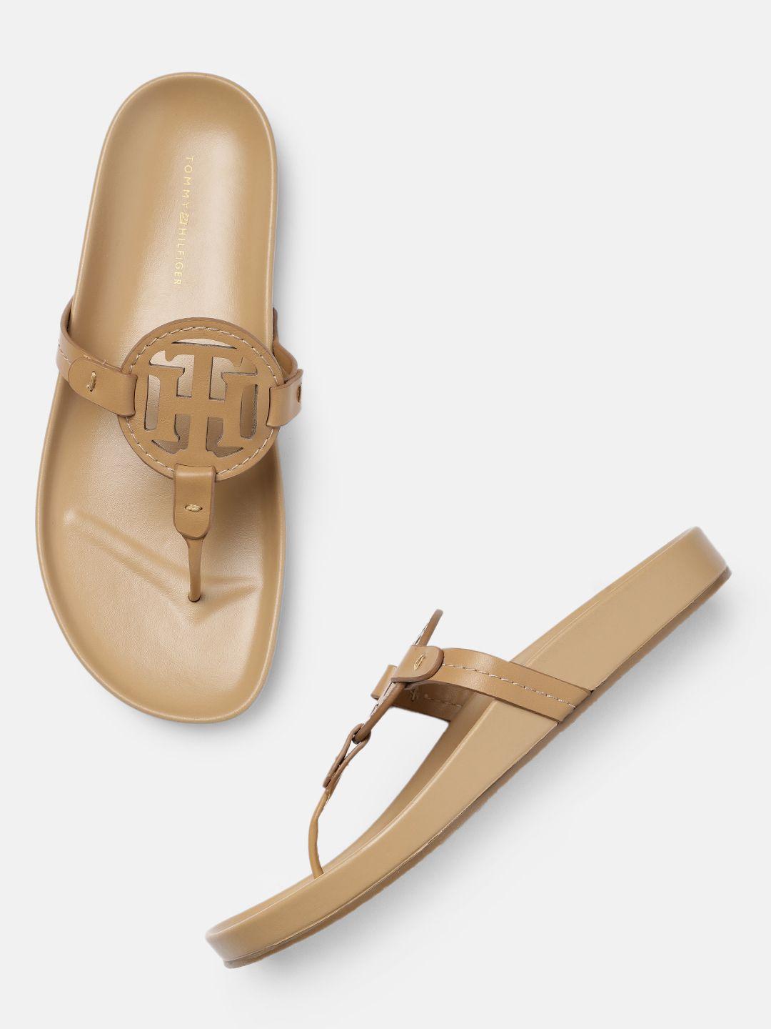 tommy hilfiger women brown solid t-strap flats