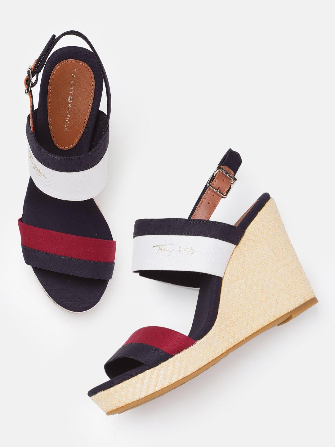tommy hilfiger women colourblocked wedge sandals with buckle detail