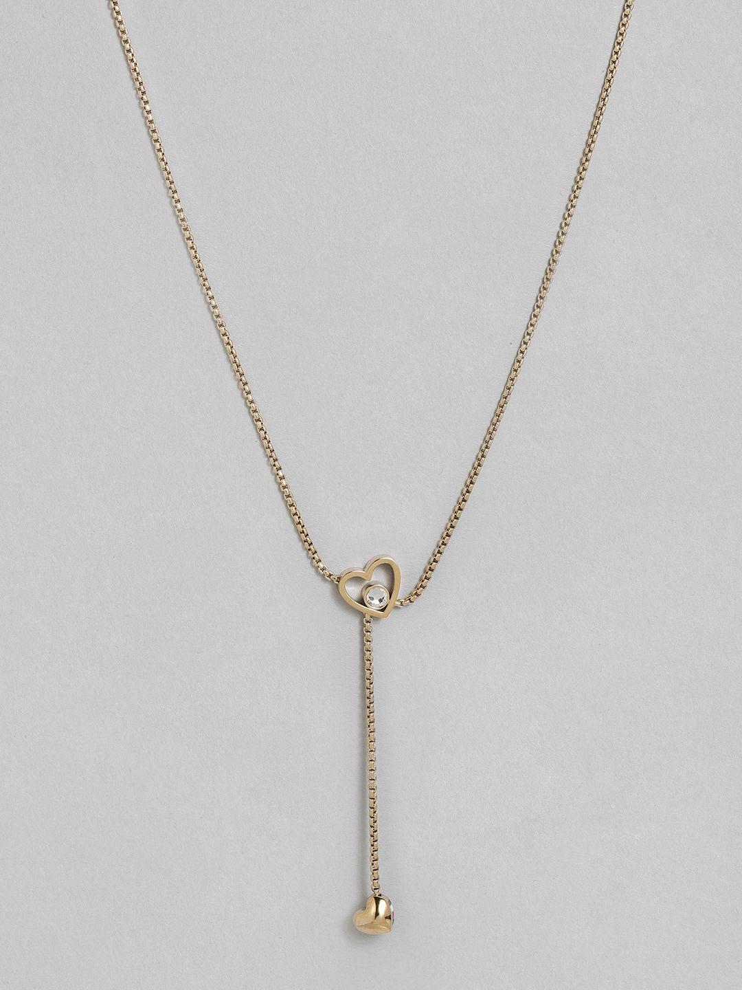 tommy hilfiger women gold-plated hanging heart necklace with single crystal studded detail