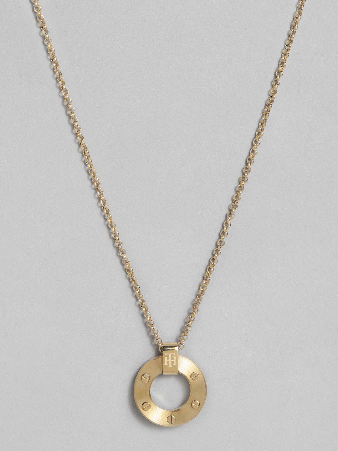 tommy hilfiger women gold-plated stainless steel circular-shaped pendant with chain