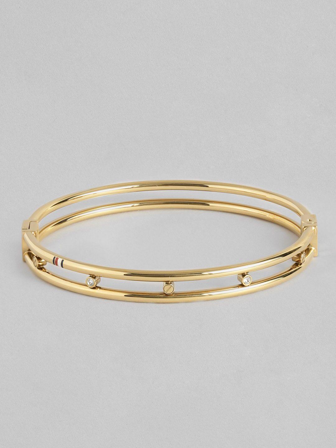 tommy hilfiger women gold-plated stainless steel crystals studded bangle