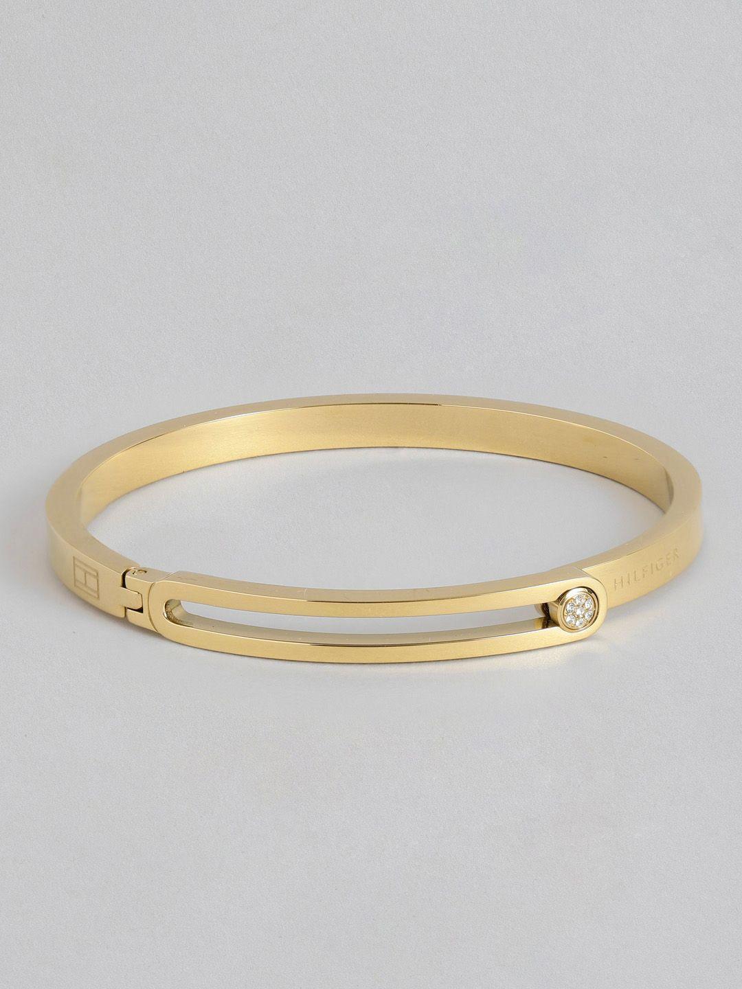 tommy hilfiger women gold-plated stainless steel single crystal bangle