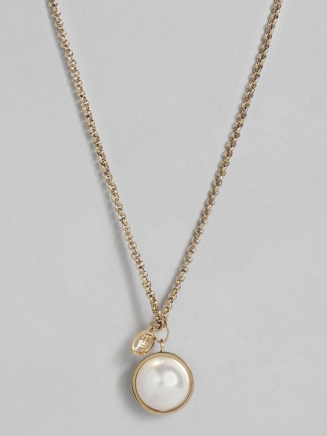 tommy hilfiger women gold-plated stainless steel single pearl pendant with chain