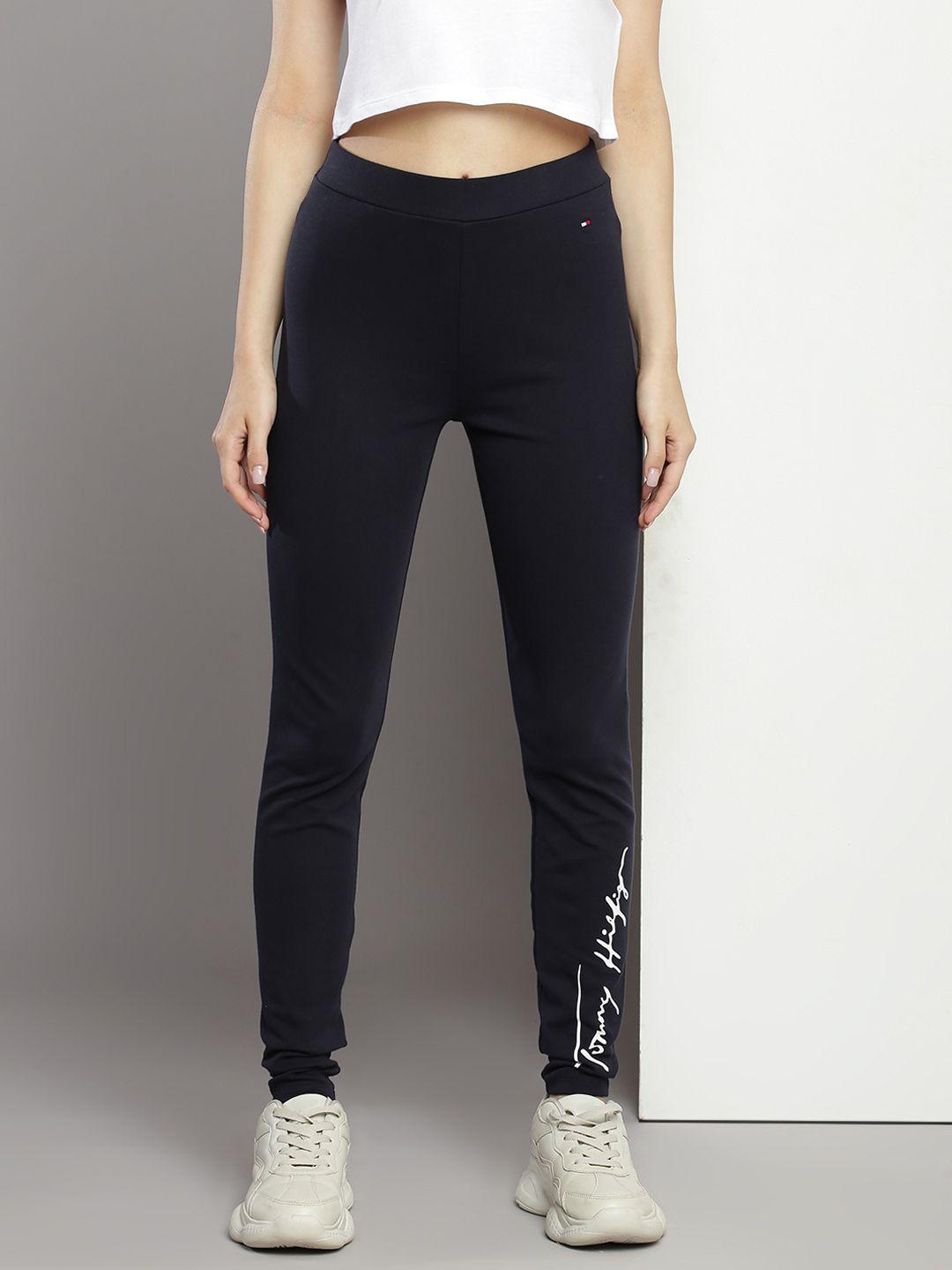 tommy hilfiger women mid-rise brand logo printed regular length leggings