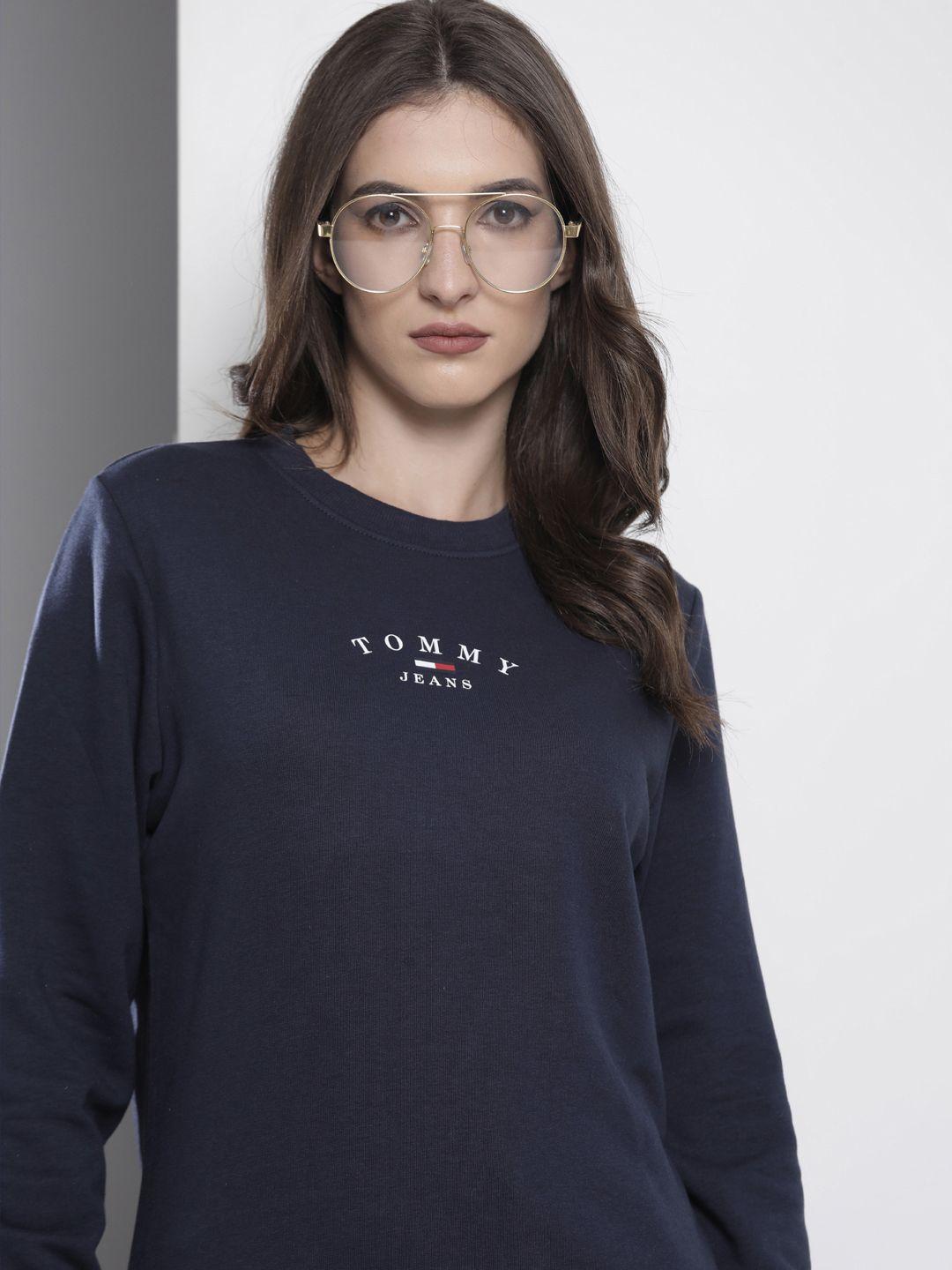 tommy hilfiger women navy blue brand logo embroidered sweatshirt