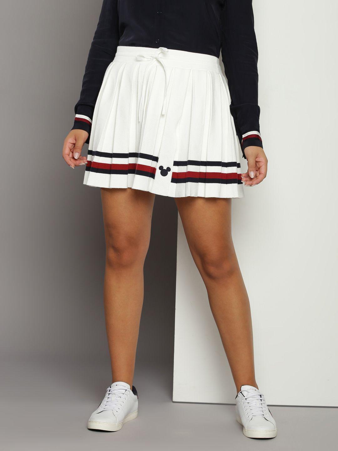 tommy hilfiger women pure cotton disney striped knitted flared pleated skirt