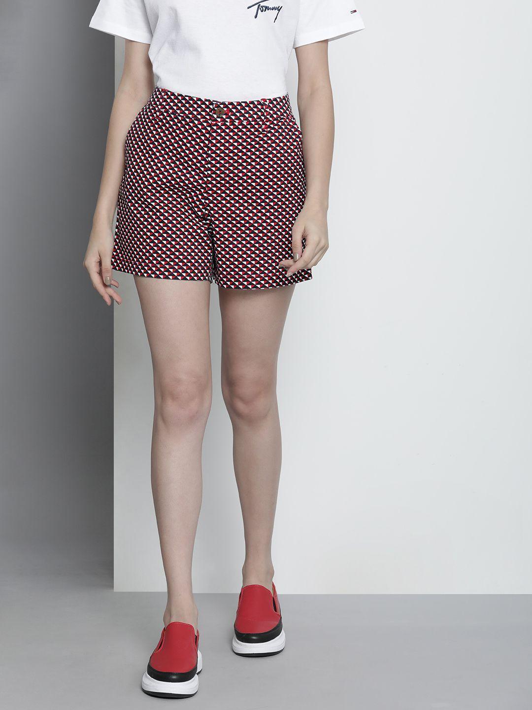 tommy hilfiger women red & navy blue printed chino shorts