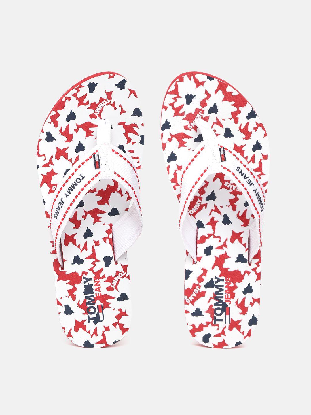 tommy hilfiger women white & red floral print thong flip-flops