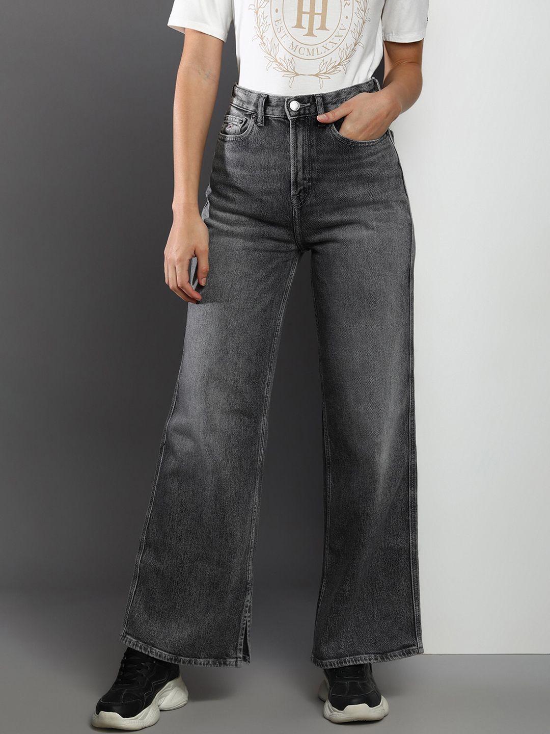 tommy hilfiger women wide leg high-rise heavy fade jeans
