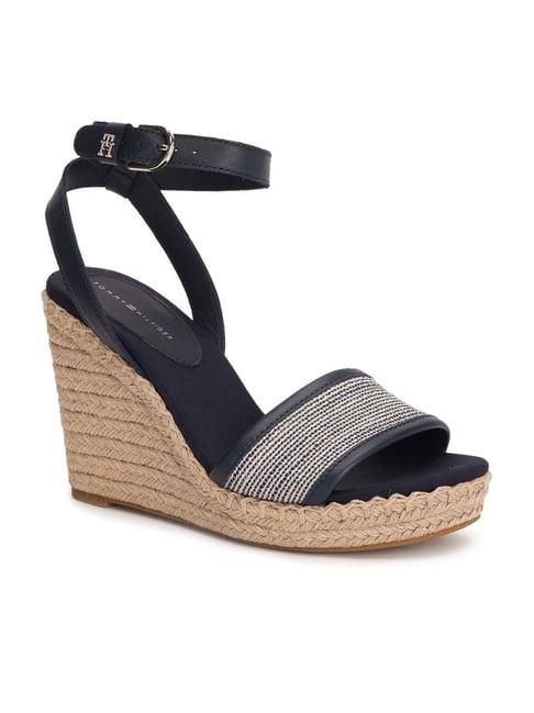 tommy hilfiger women's navy ankle strap wedges