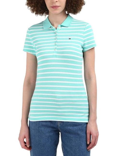 tommy hilfiger ambitious green multi cotton striped polo t-shirt