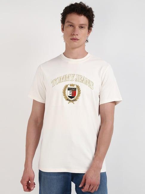 tommy hilfiger ancient white slim fit embroidered t-shirt