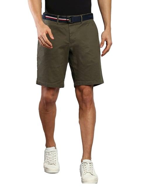 tommy hilfiger army green cotton regular fit shorts