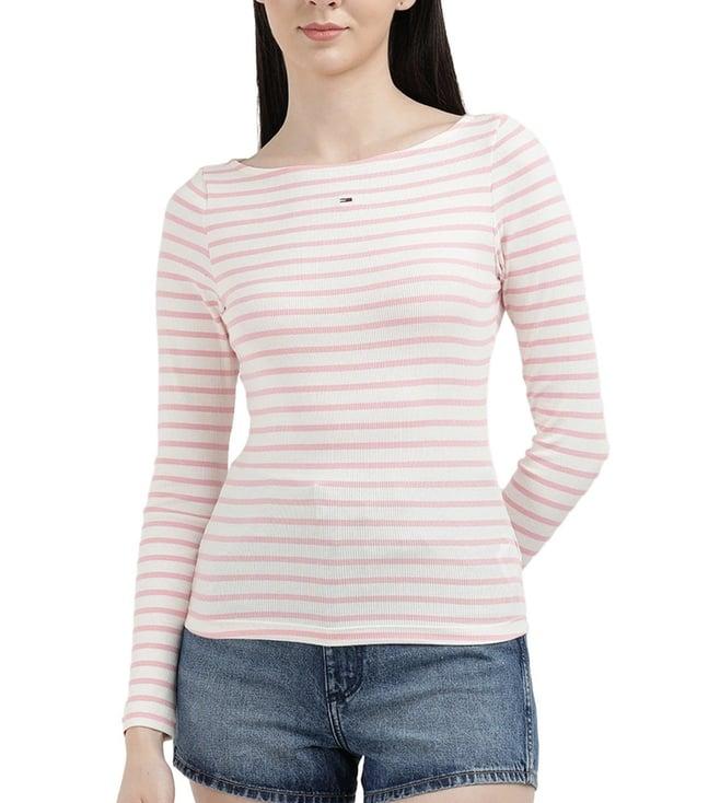 tommy hilfiger ballet pink & multi womens embroidered slim t-shirt