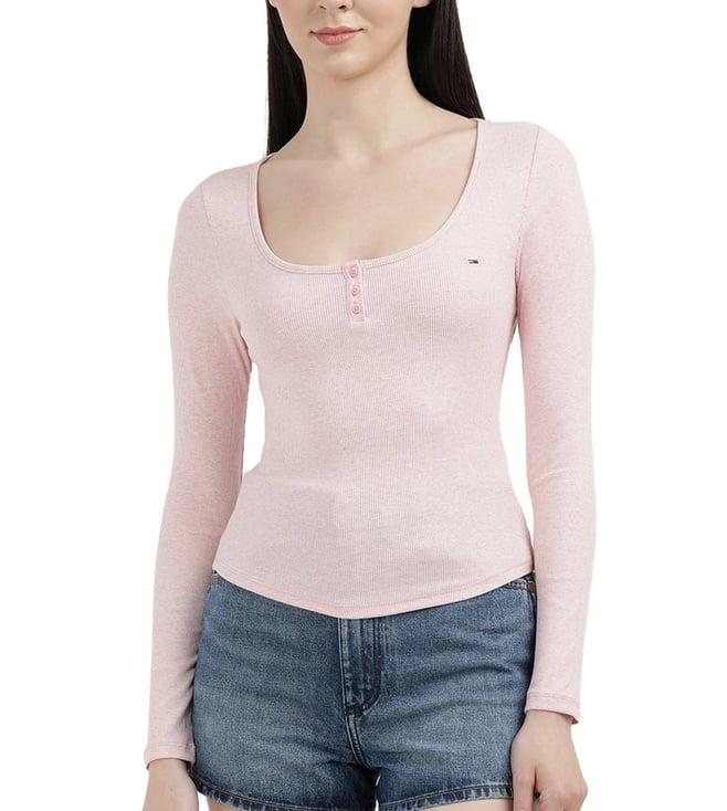 tommy hilfiger ballet pink melange womens embroidered slim t-shirt