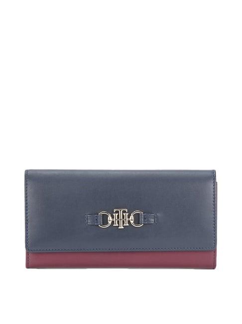 tommy hilfiger beatrice wine & navy solid wallet for women