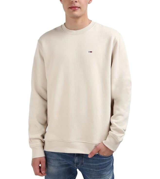 tommy hilfiger beige cotton solid men regular fit sweatshirt