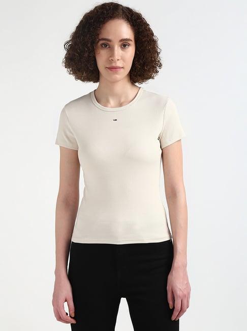 tommy hilfiger beige cotton t-shirt