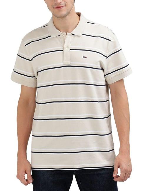 tommy hilfiger beige stripes regular fit polo t-shirt