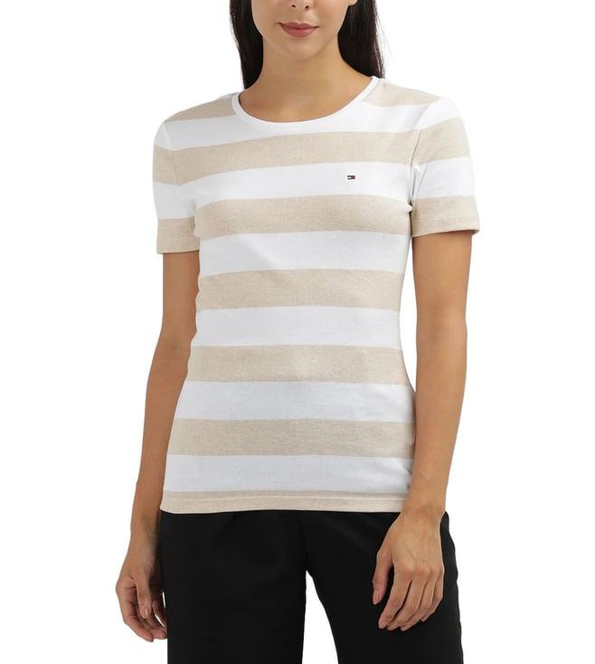 tommy hilfiger beige stripes regular fit t-shirt