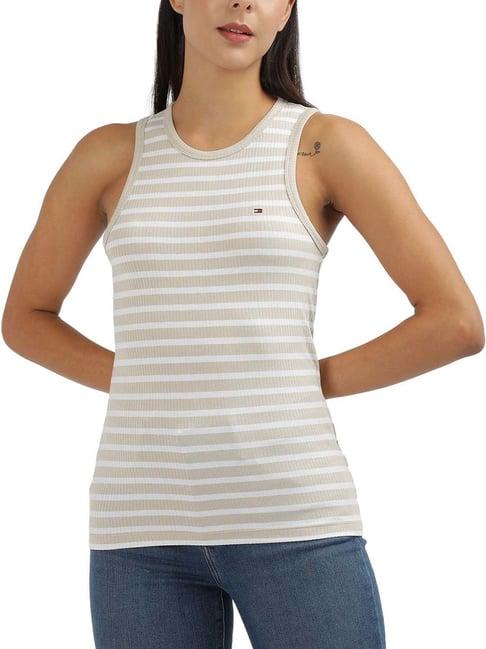 tommy hilfiger beige stripes slim fit t-shirt