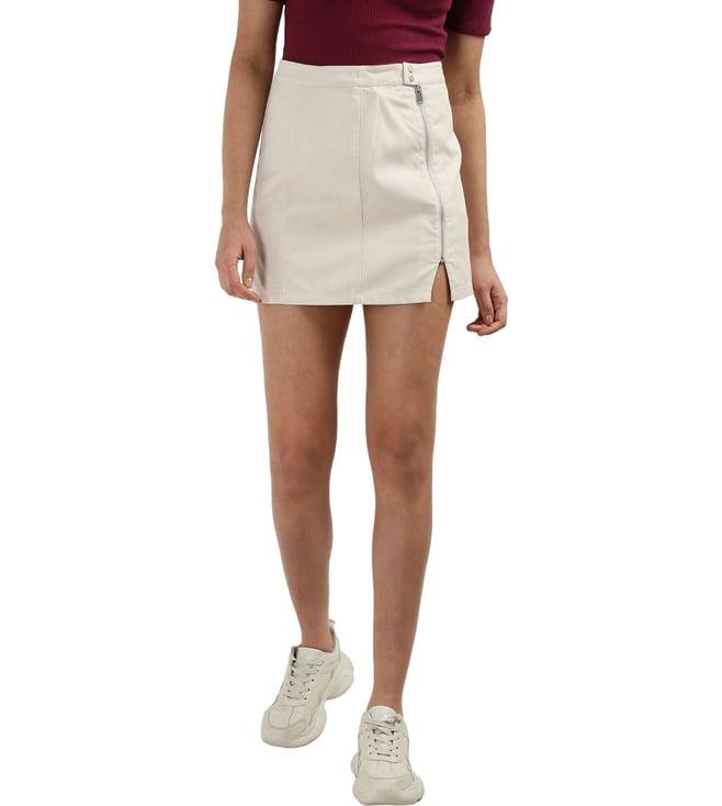 tommy hilfiger beige tencel solid women slim fit skirt