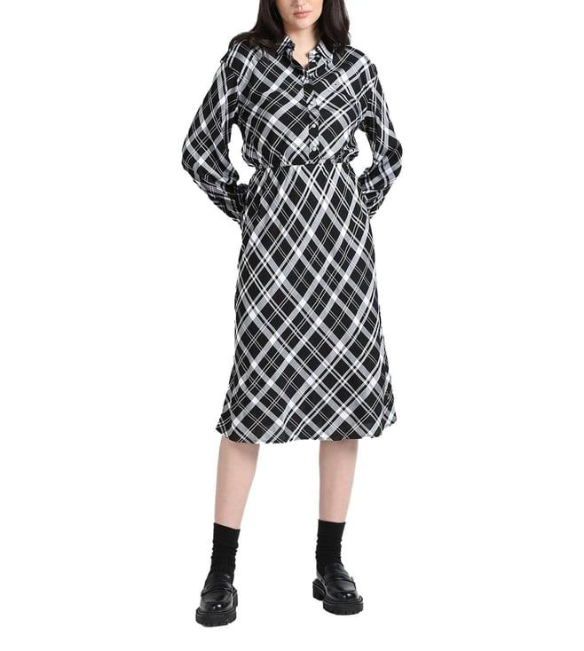 tommy hilfiger black checks loose fit dresses