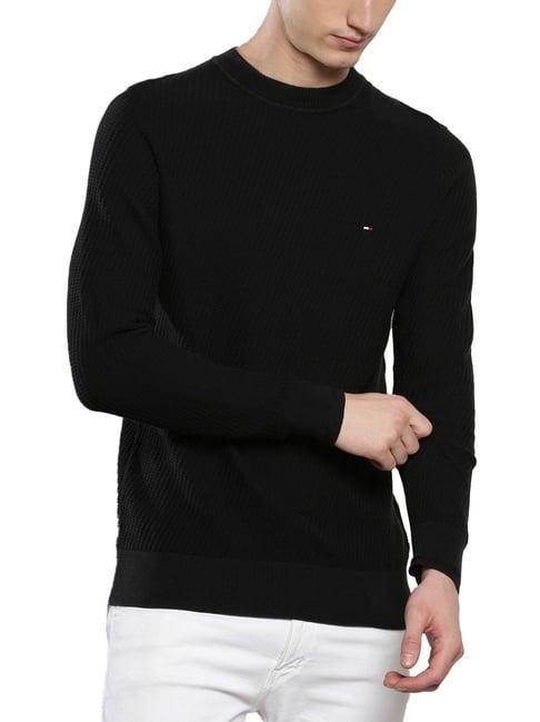 tommy hilfiger black cotton regular fit sweaters