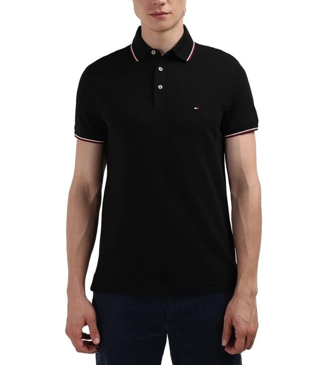 tommy hilfiger black cotton solid men slim fit polo t-shirt