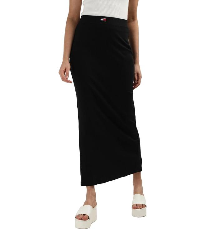 tommy hilfiger black cotton solid women slim fit maxi skirt