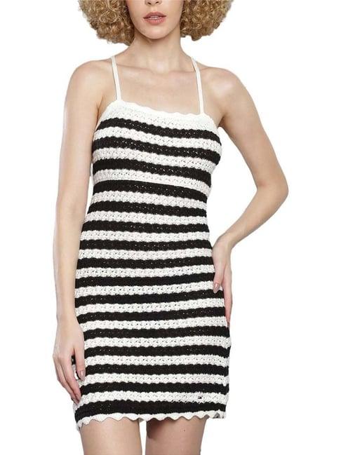 tommy hilfiger black cotton striped bodycon dress