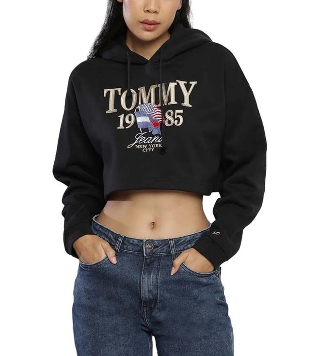 tommy hilfiger black embroidery cropped hoodie