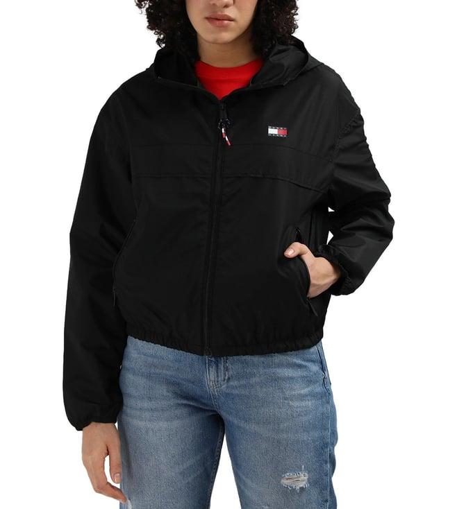 tommy hilfiger black polyester solid women regular fit jacket