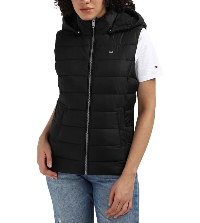 tommy hilfiger black polyester solid women slim fit padded jacket