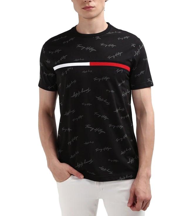 tommy hilfiger black printed cotton men t-shirt