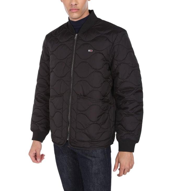 tommy hilfiger black printed regular fit quilted jacket