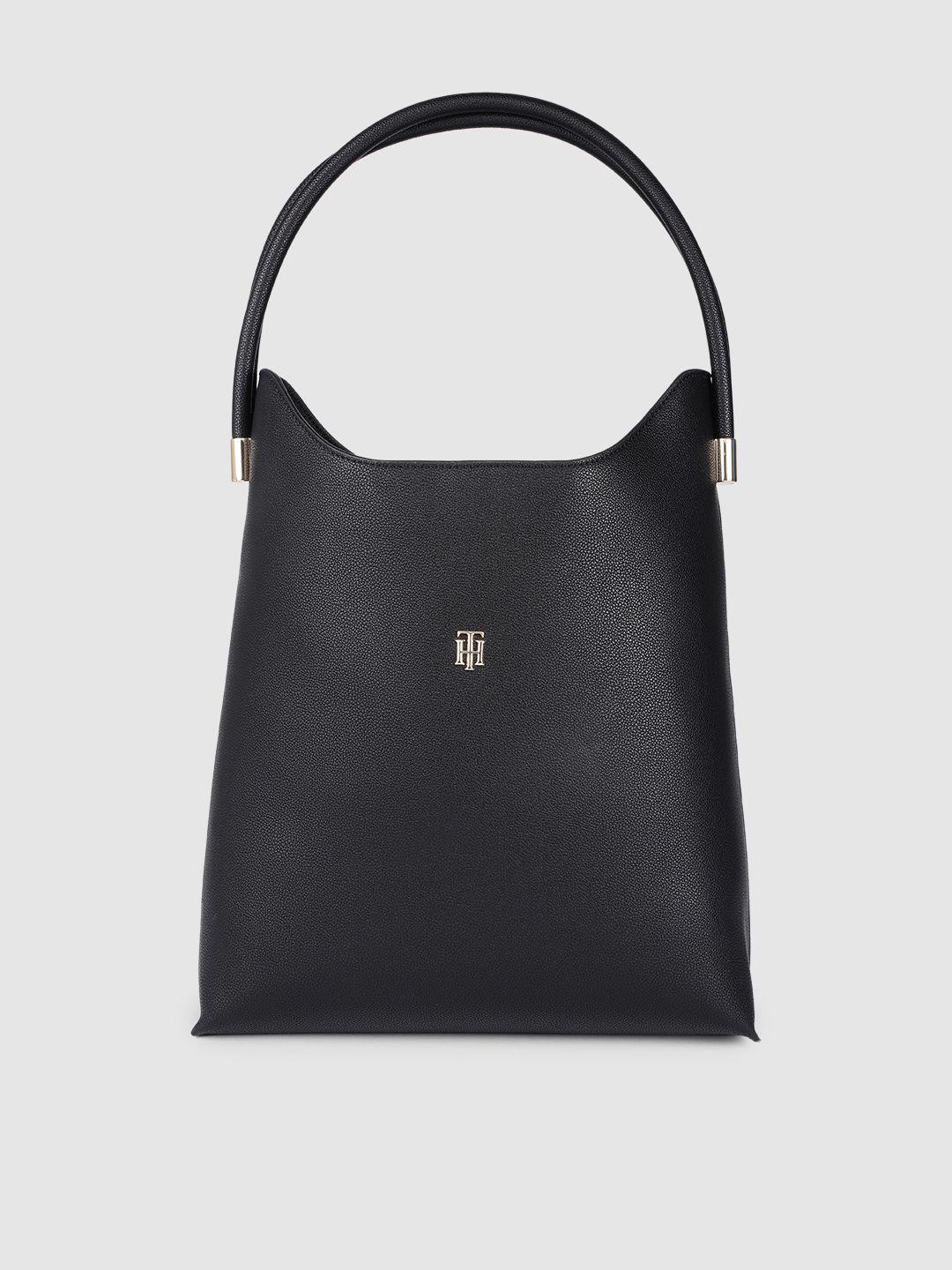 tommy hilfiger black pu structured handheld bag