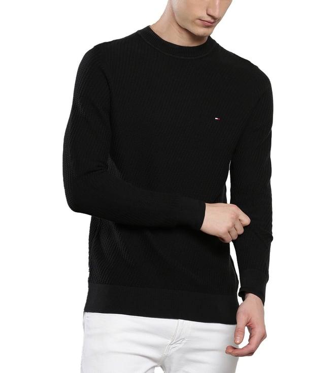 tommy hilfiger black solid regular fit sweater