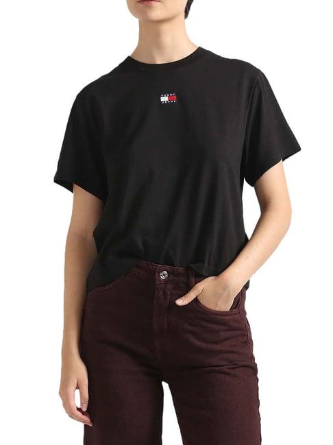 tommy hilfiger black solid regular fit t-shirt